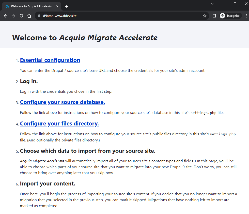 Acquia Migrate: Accelerate (AM) Ready For Configuration! 